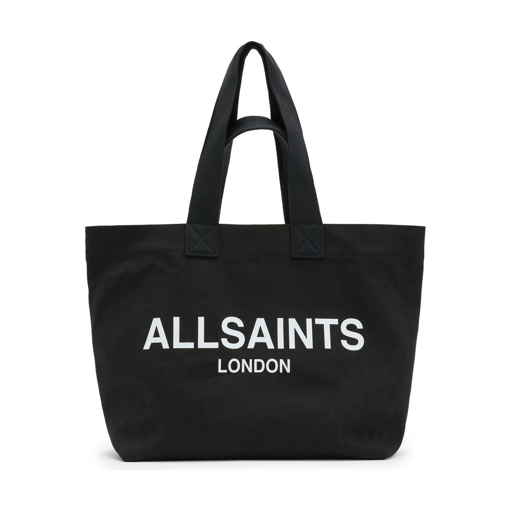 AllSaints Ali Canvas Tote Bag Black White Logo Large Dual Handle Shopper
